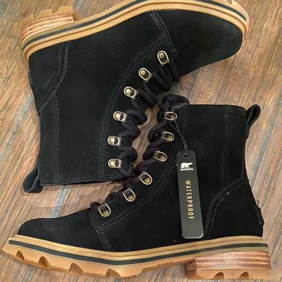 Sorel Black Suede Lace Up Boots Size 6 High Quality NWT Retail $178 - Picture 5 of 12